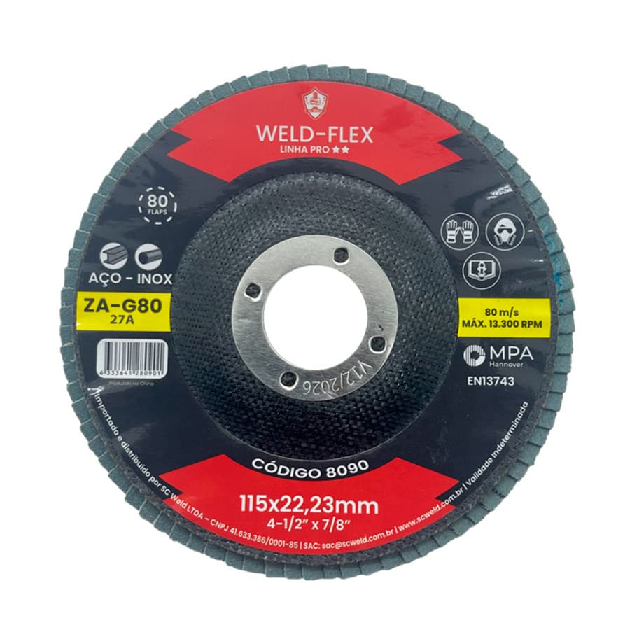 Disco Flap de Fibra Cônico 4.12" Grão 80 115 x 22,23mm SC Weld PRO 8090