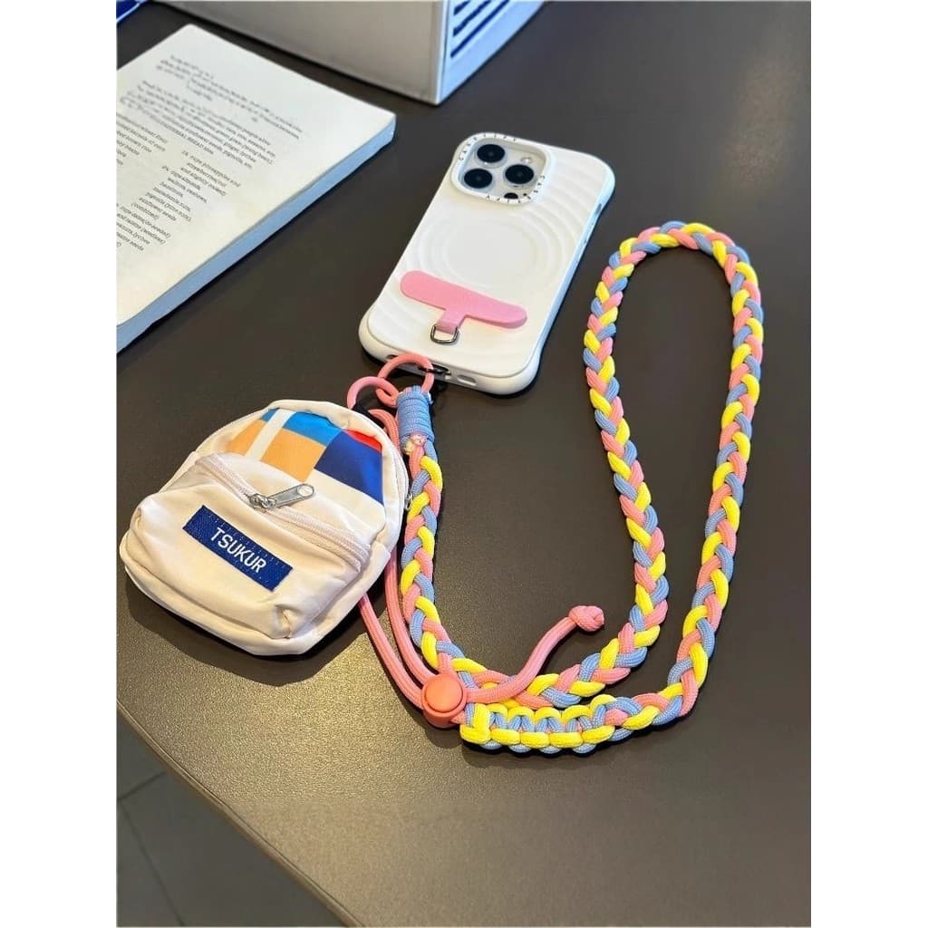 Influenciador pequena mochila cordão para celular Cross-corpo ajustável ombro trançado corda chave fone de ouvido crianç