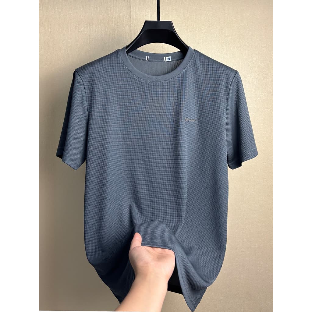 Haijia corte etiqueta pedido restante leve elegante respirável seco verão masculino Casual em torno do pescoço cor sólid