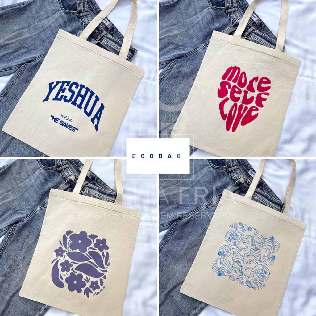 Bolsa estampada ecológica de algodão cru ecobag pratica e bonita para dia a dia