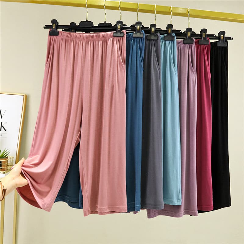 Mulheres verão novo estilo Modal cintura alta calças largas perna exterior Wear All-Match mais magro olhar calças cortad