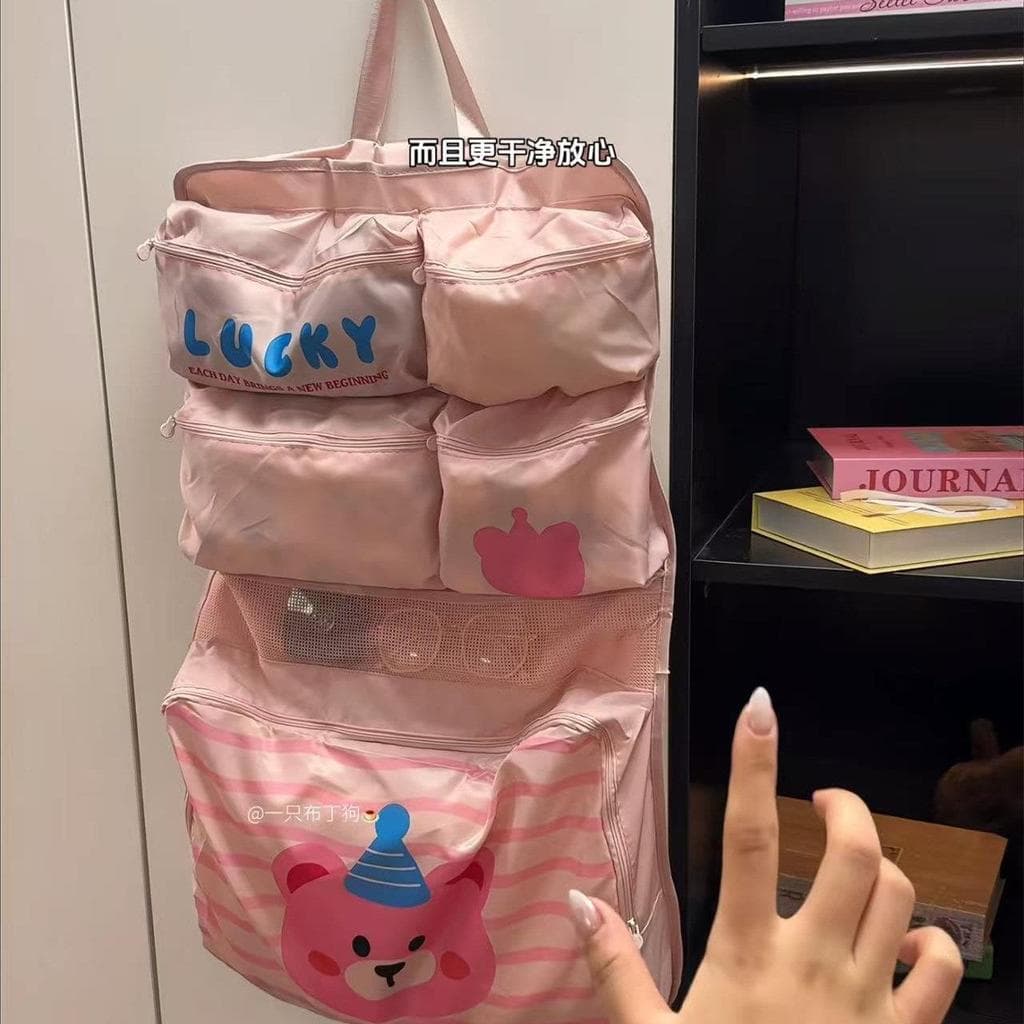 Bonito dos desenhos animados urso saco de armazenamento de viagem multifuncional grande capacidade portátil pendurado co