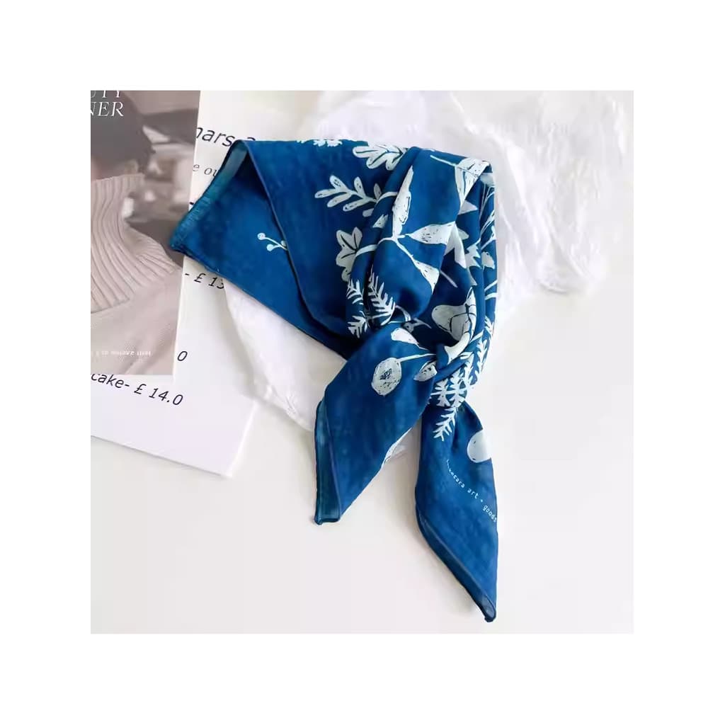 Lenço quadrado pequeno lenço de seda feminino azul triângulo lenço pescoço proteção lenço de algodão Tie-Dye decoração Y
