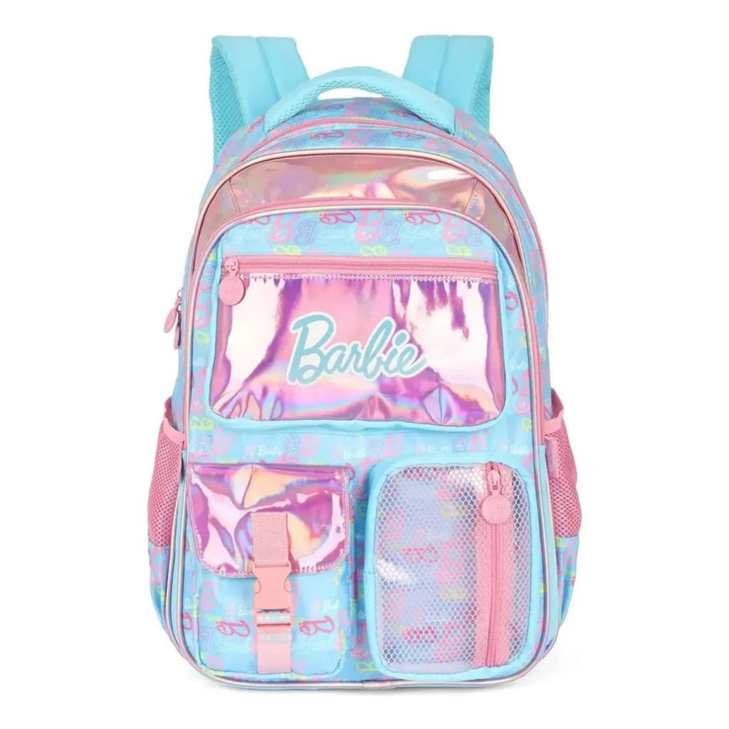 Mochila de Costas Escolar Holográfica Rosa Infantil Barbie