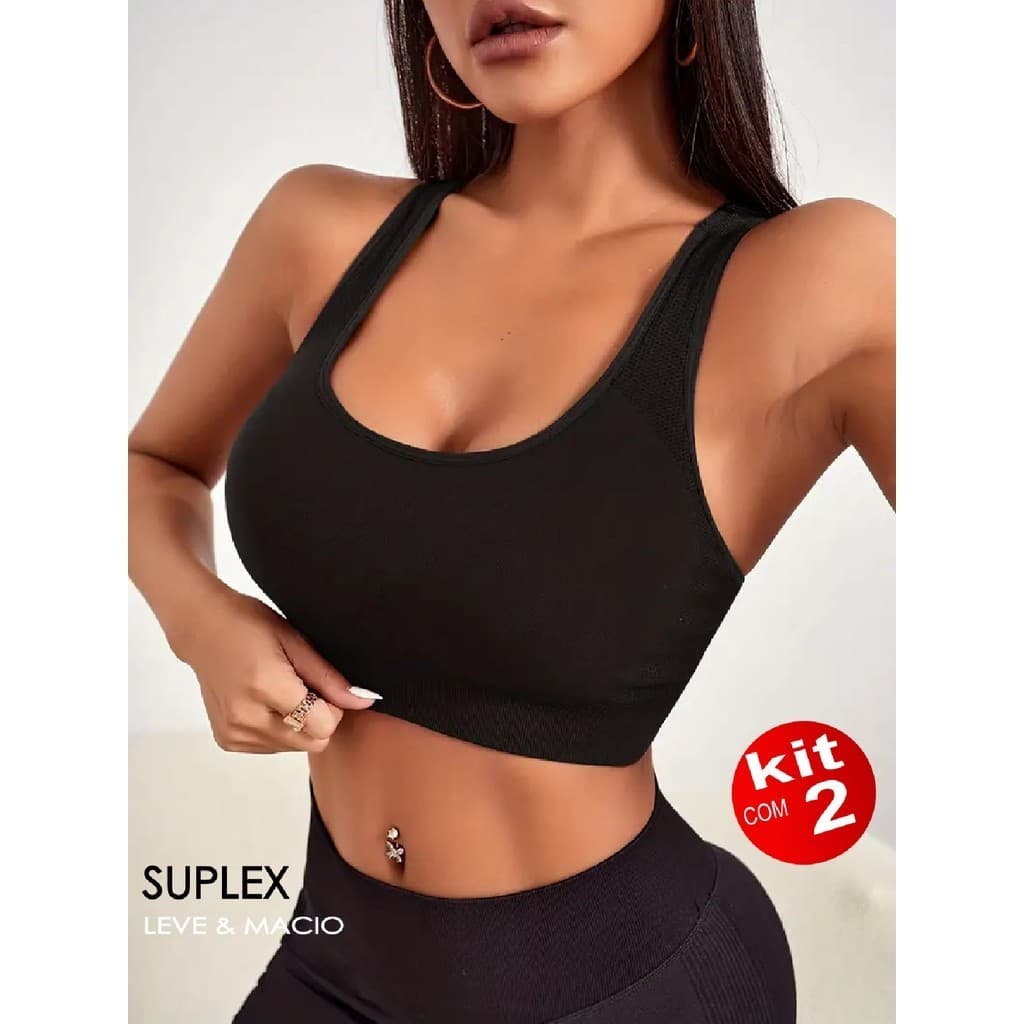 KIT 2 TOP ACADEMIA FEMININO FITNESS CROPPED NADADOR PREMIUM