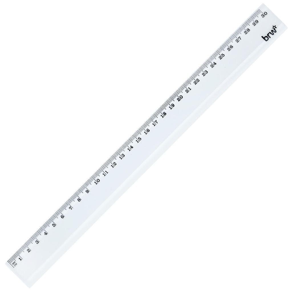 Régua Plástica Transparente Cristal 30cm BRW Escala em Centímetros Durável Resistente Alta Qualidade