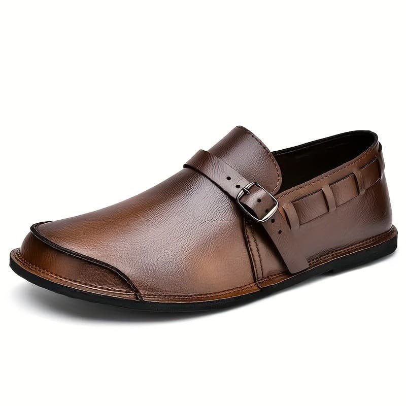 Men Leather Slip On Flat Loafer, Casual  Vintage Style Slip-On Loafers, Solid Color Ultra-Fine Fiber Synthetic Upper, Ru