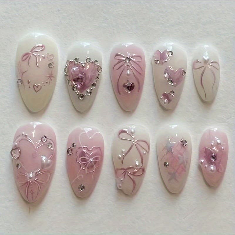 Doce manicure remendo destacável prego arco falso prego bonito Wearable prego manicure remendo estilo diamante 24 peças