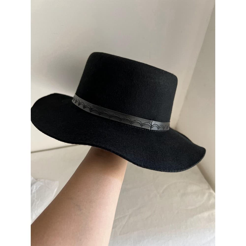 Chapéu de Jazz retrô britânico, chapéu panamá de lã preta, chapéu Casual elegante e elegante para mulheres de inverno