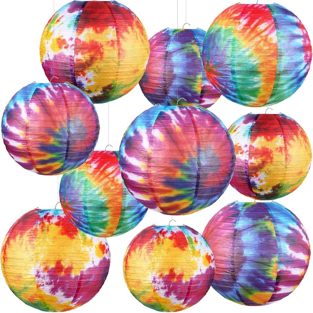 10 Peças de Lanternas de Papel Tie Dye Estilosas, Lanternas Chinesas/Japonesas, Decorações de Festa Estilosas, Supriment
