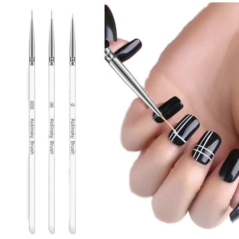 Kit 3 Pinceis Fino Branco Para Decoração de Unhas Nais Art