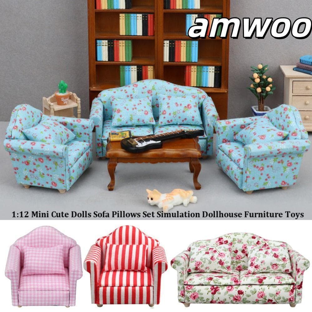 Conjunto De Almofadas De Sofá Para Bonecas AMWOO 1 : 12 , 8 * 6.5 * 7.5cm/13.5 * 6.4 * 7.2cm Mini Simulação De Brinquedo