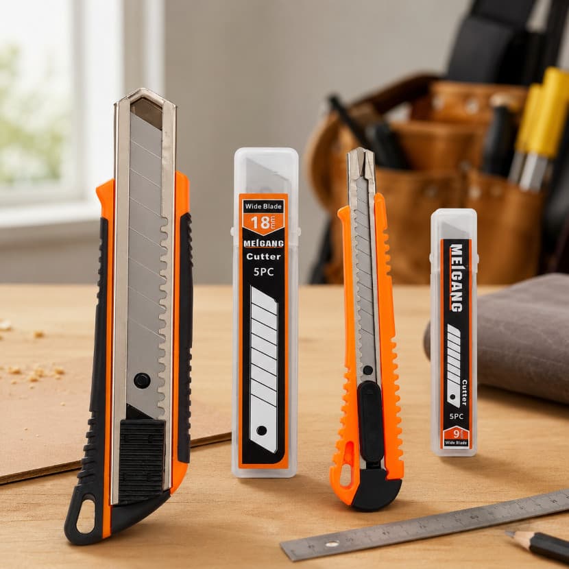 Kit 4 Peças Estiletes Profissionais com Trava + Refil de Lâminas 9mm e 18mm Multiuso