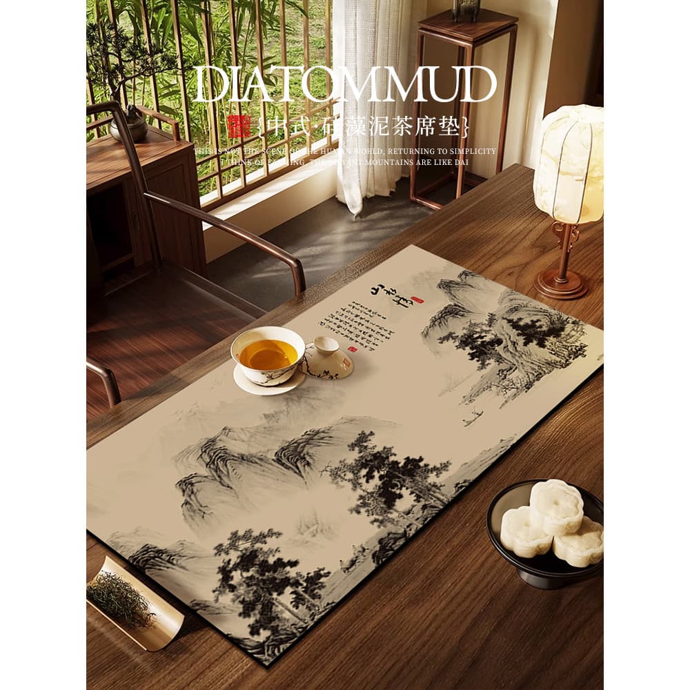Toalha de mesa pequena para uma pessoa, corredor de mesa Zen chinês, dreno de lama de diatomáceas, absorvente de água, t