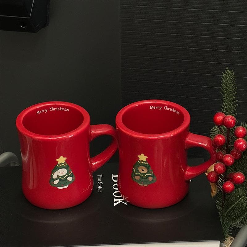 Presente de natal copo de água pequeno urso coelho árvore de natal cintura estreita copo caneca casal estudantes 350ml c