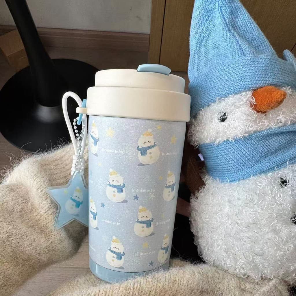 Original inverno boneco de neve forro cerâmica aço inoxidável copo térmico portátil copo palha estudante presente do fer