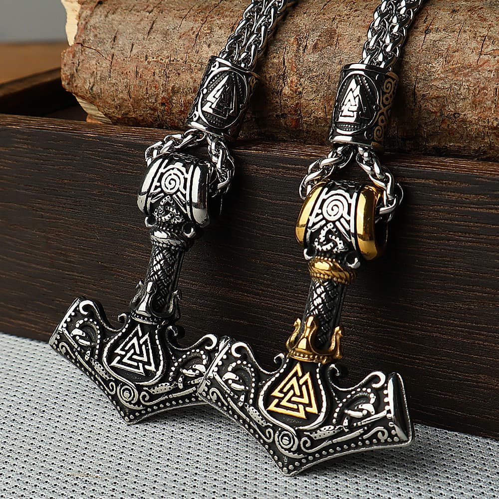 Colar com pingente Viking de aço titânio Vintage, pingente de martelo do trovão