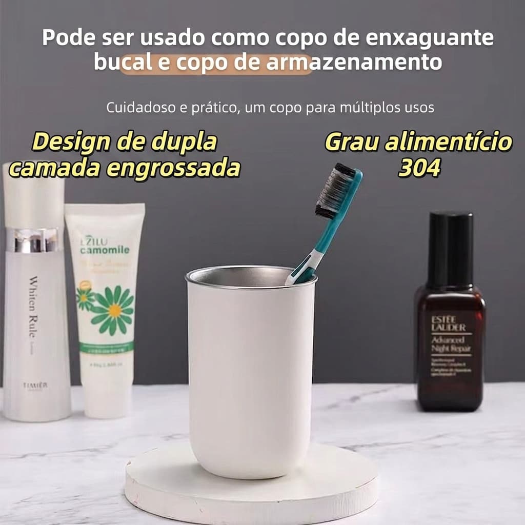 Copo 330ml Aço Inox 304 Com Capa PP Café Design Simples Preto Branco Rosa