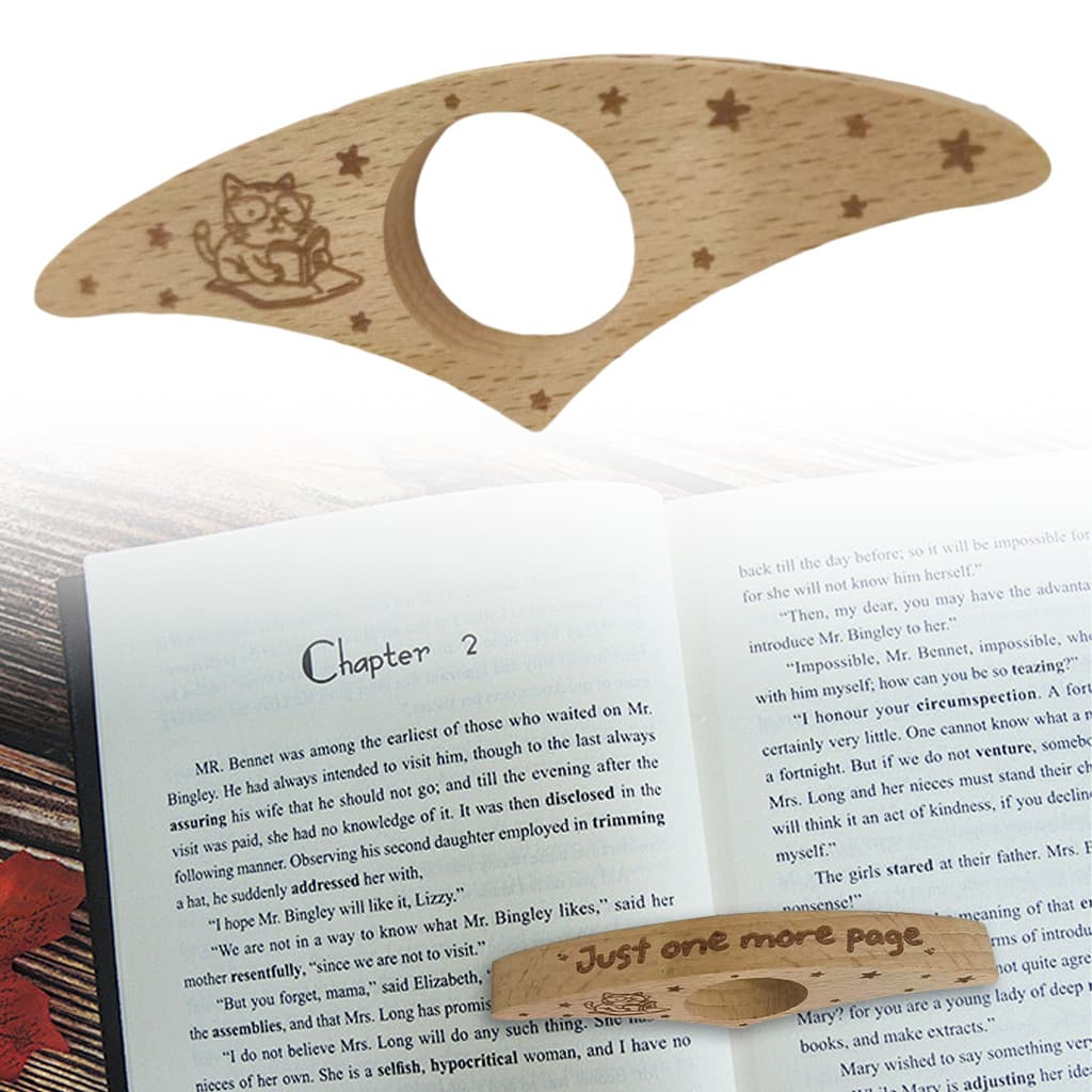 Suporte Para Livro De Polegar De Madeira , Página De , Anel De Dedo Leitura , Braçadeira De , Marcador Conveniente , Mat
