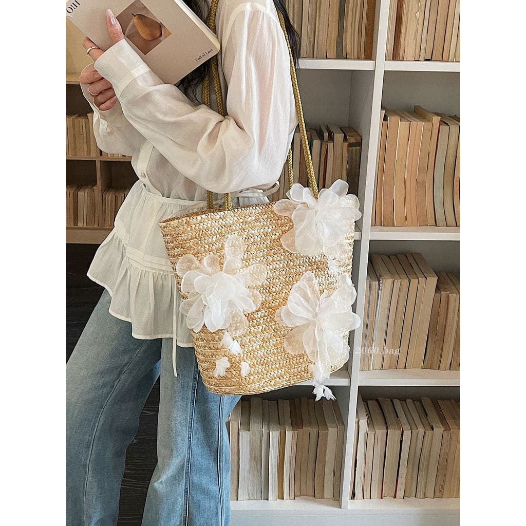 bolsa transversal feminino Bolsa Verão venda quente saco de palha feminino 2026 novo estilo flor decoração balde saco de