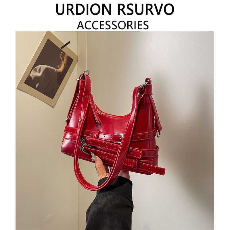 bolsa transversal feminino Bolsa High-End vermelho axilas saco feminino 2024 novo estilo moda All-Match bolinho saco nic