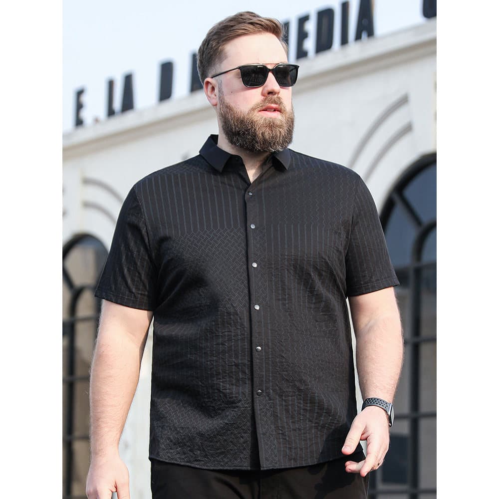 Baisheng Fox 2026 verão novo estilo mais gordura plus Size camisa de manga curta masculina Casual camisa listrada jaquet