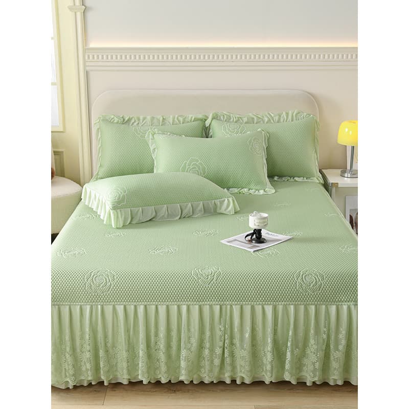 Classe A 100% Onylon Polymer Bed Saia Estilo Cool Mat Conjunto de três peças Ervilhas de gelo PE Jacquard Lace Cool Mat