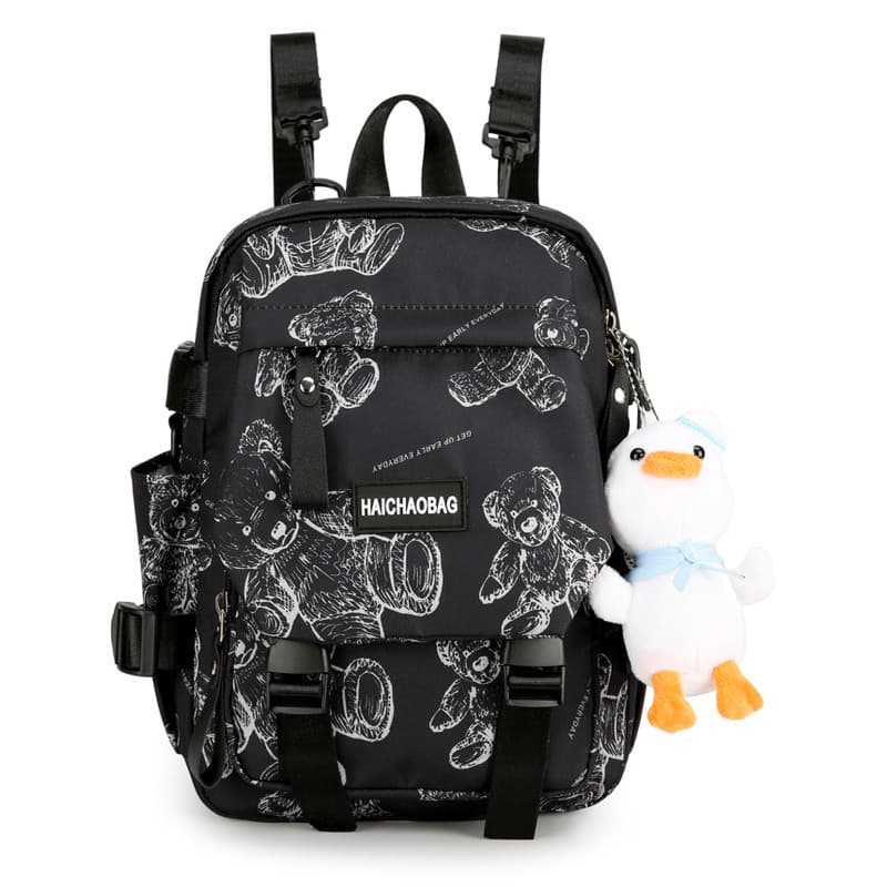 Mochila feminina estudante do ensino médio simples All-Match impresso urso nicho Design 2025 novo estilo faculdade Stu