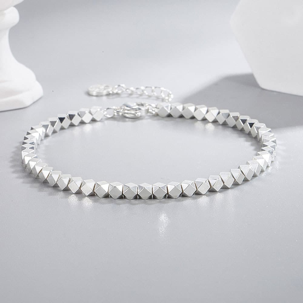 Pulseira de prata esterlina 925 brilhante em formato de bola irregular, acessório de joalheria de luxo para mulheres AGF