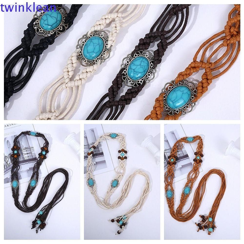Cinto Tecido TWINKLEAN , Versátil Trançado Boêmio , Estilo Étnico Casual Corda De Cera Vestido Cintura Corrente