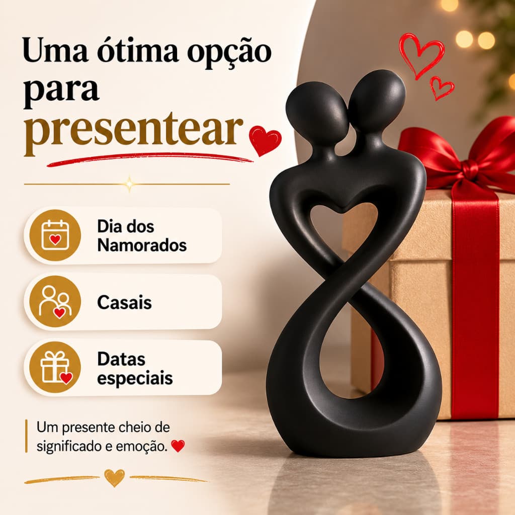 Escultura Amor Infinito Casal Moderno Decoração de Luxo