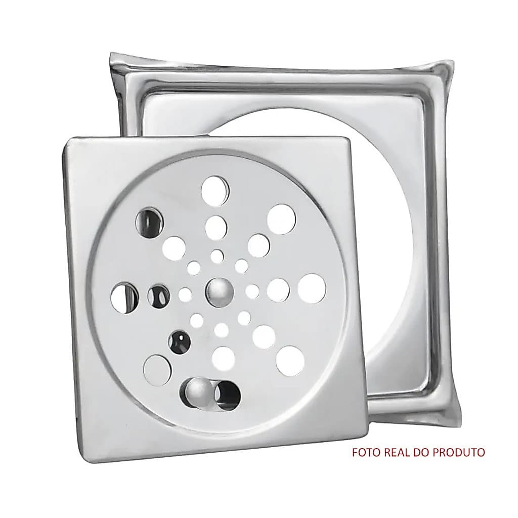 Ralo Grelha Inox 15x15 Quadrado com Caixilho Banheiro Lavanderia Piso