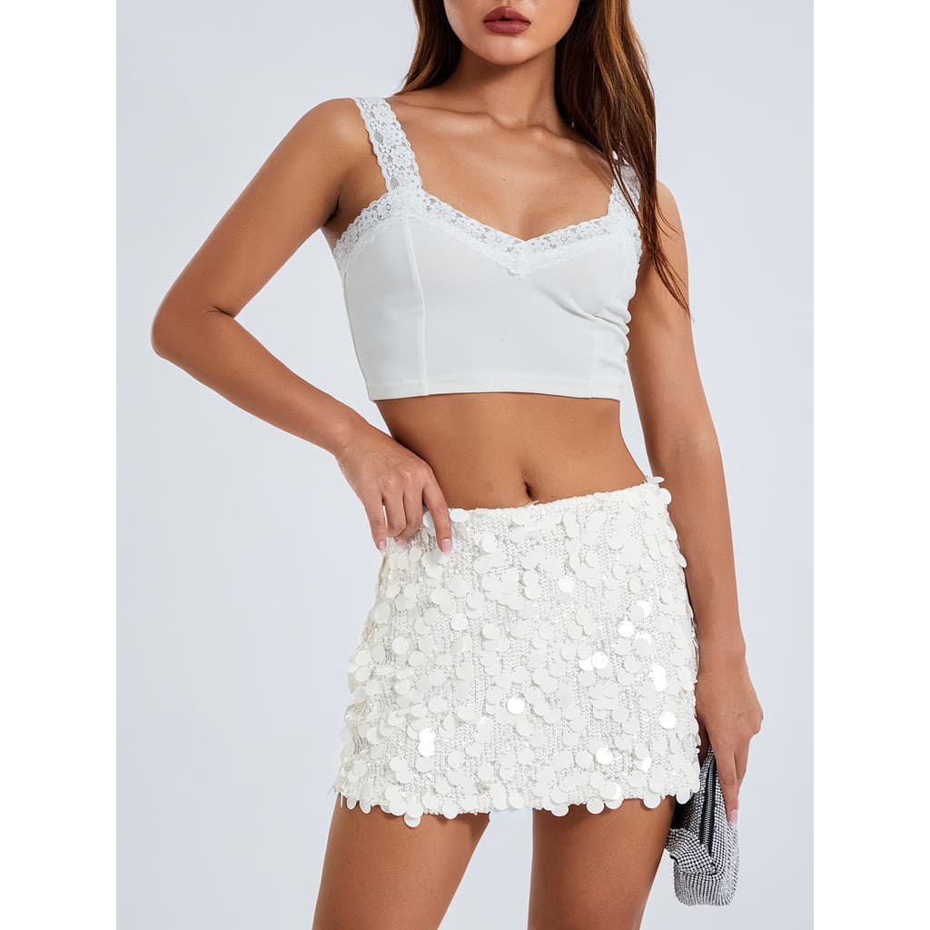 mini Saia Feminina Com Lantejoulas Evasê De Da Moda