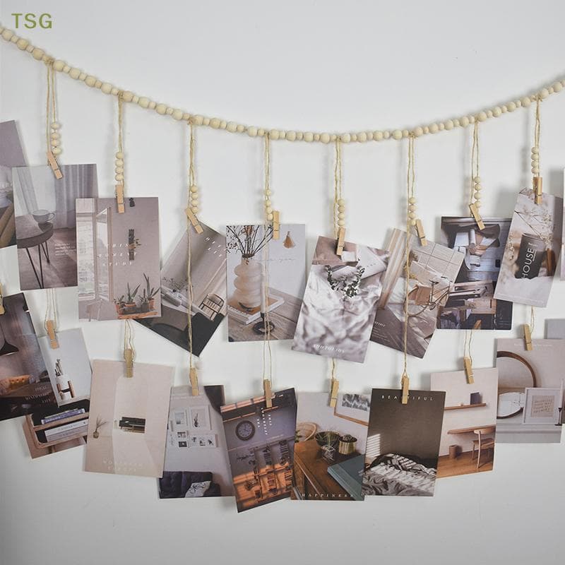 [Trêsgoodstonesgen] Exibição De Fotos Decoração De Suspensão De Parede Boho Casa Contas De Madeira Tapeçaria De Macramê