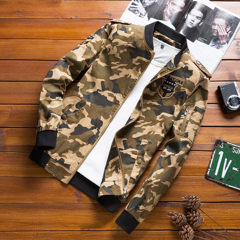 Novo estilo primavera camuflagem jaqueta masculina uniforme de beisebol macacão jaqueta camuflagem uniforme viagem ao ar