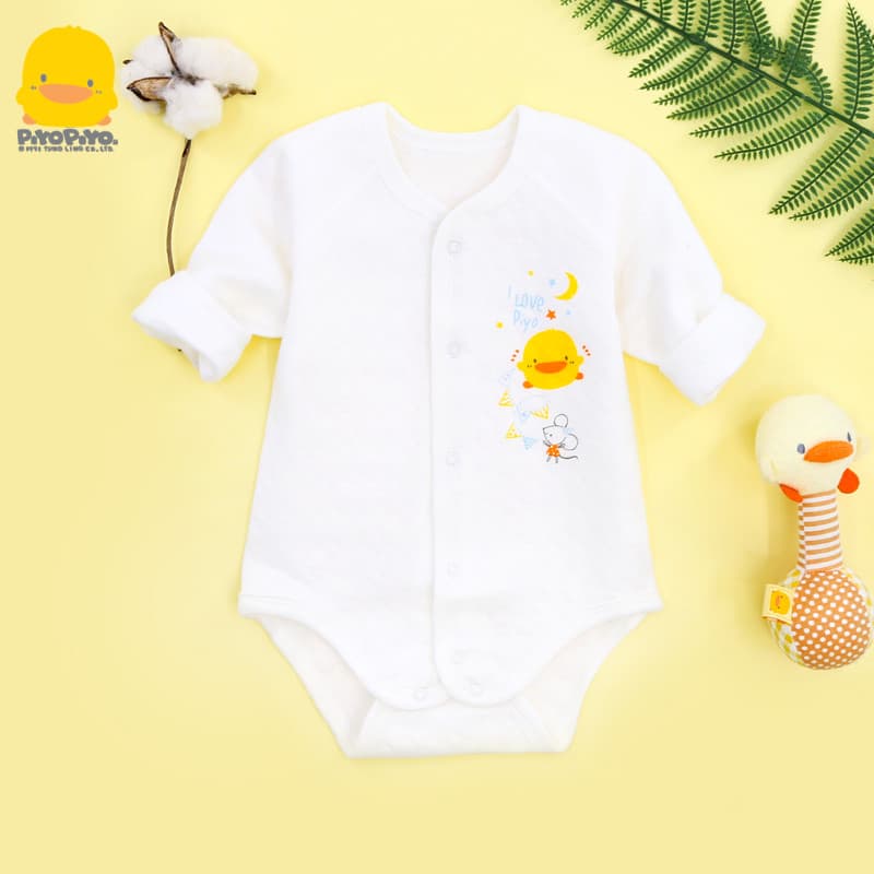 Amarelo patinho bebê recém-nascido macacão masculino feminino bebê de manga comprida triângulo macacão primavera outono