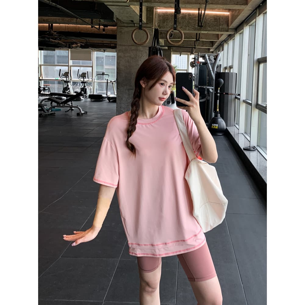 Mais fino olhar solto tamanho grande gordura mm feminino Fitness wear Yoga wear topo de secagem rápida correndo cor sóli