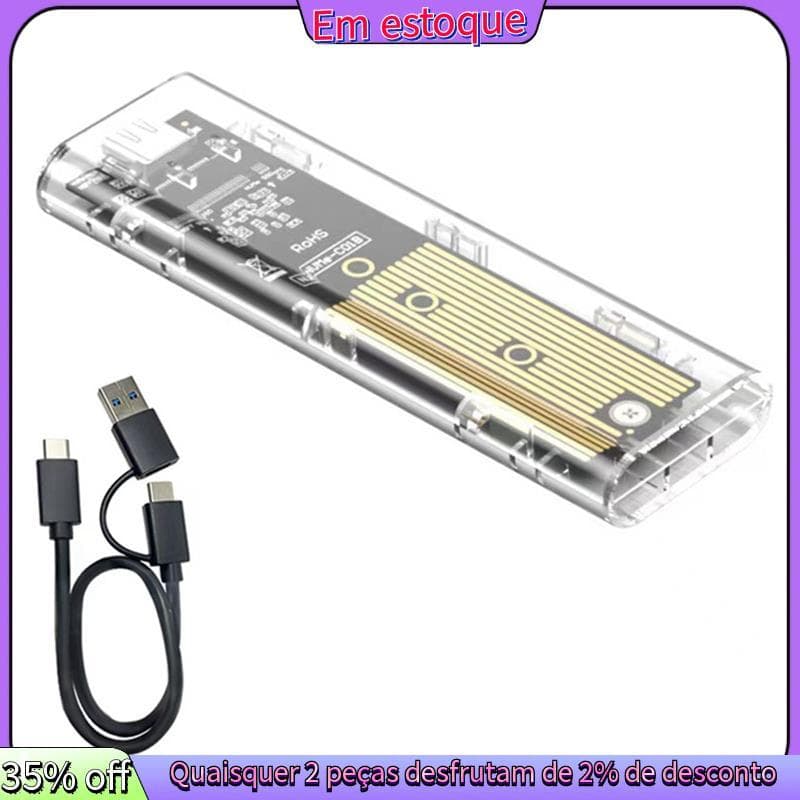 M2 SSD Gabinete Caso M . 2 NVMe + NGFF Protocolo Duplo USB 3.2 Gen2 10Gbps De Unidade Externa Transparente Para PC C