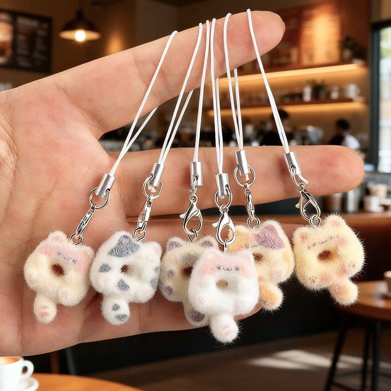 Bonito reunindo gato Donuts diversão dos desenhos animados comida brinquedos sacos pingentes de corrente do telefone móv