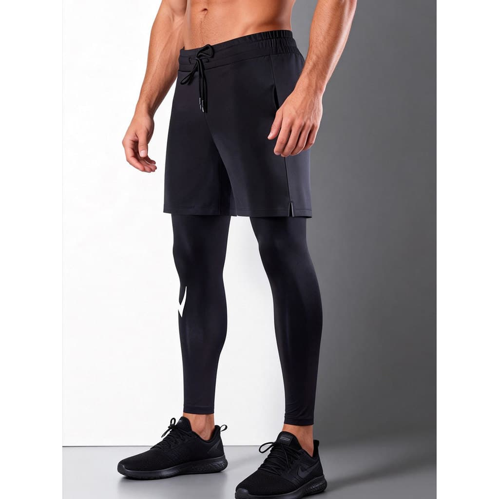 F Falso Leggings esportivos de duas peças homens ao ar livre correndo treinamento de Fitness respirável de secagem rápid