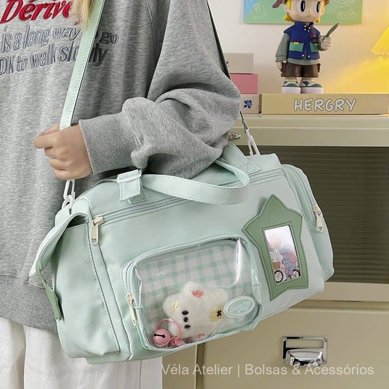 Bolsa Ita Bag Feminina Nylon Mala Viagem Ombro Transversal Visor Transparente Estudo E Passeio