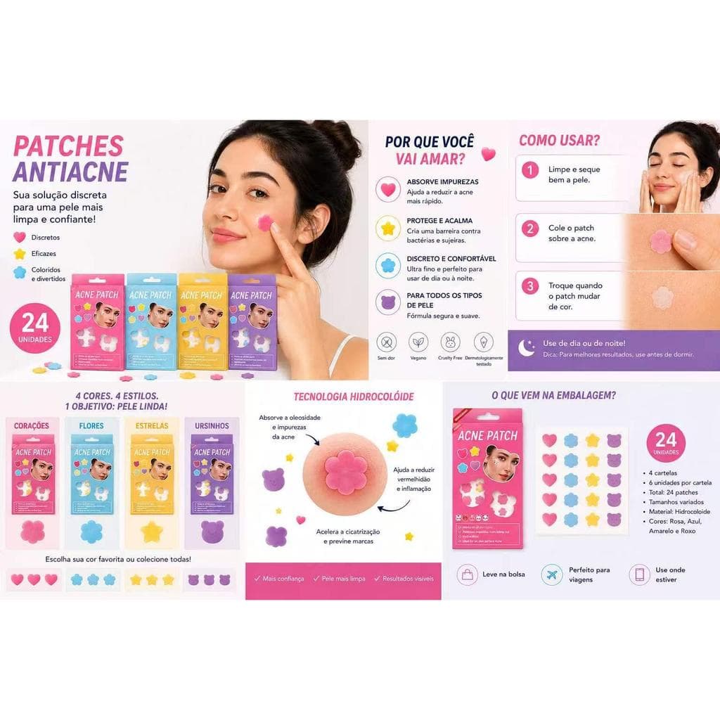 Acne Patch Colorido – Adesivos Divertidos para Cuidados com a Pele