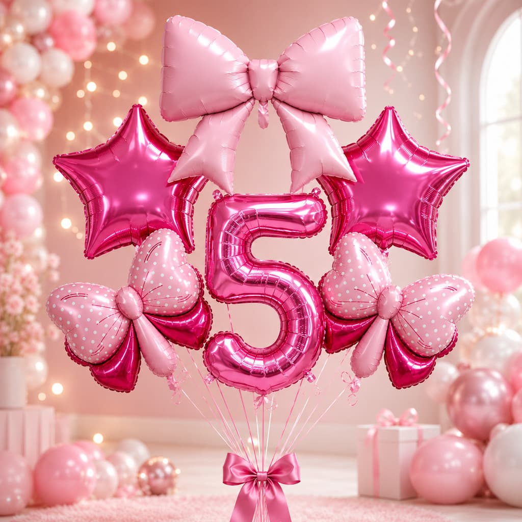 Kit Balões Rosa Pink Número Laço Estrelas Decoração Festa Aniversário Menina