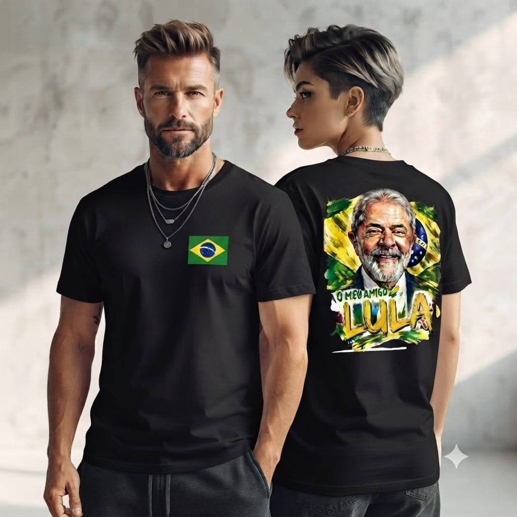 Camiseta masculino e feminina Lula O Meu Amigo  Unissex Estampa Costas Bandeira do Brasil Camisa Casual