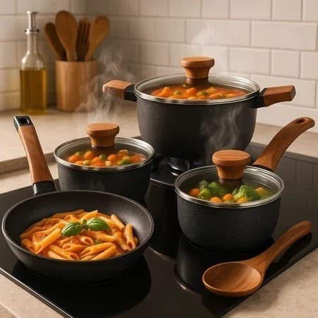 Panelas Conjunto 04 Pecas Antiaderente Tampa Vidro Caçarolas Frigideira Cozinha
