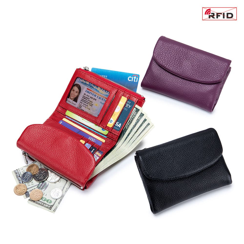 Novo estilo de couro genuíno RFID carteira estilo curto moda senhoras textura couro macio saco embreagem grande capacida