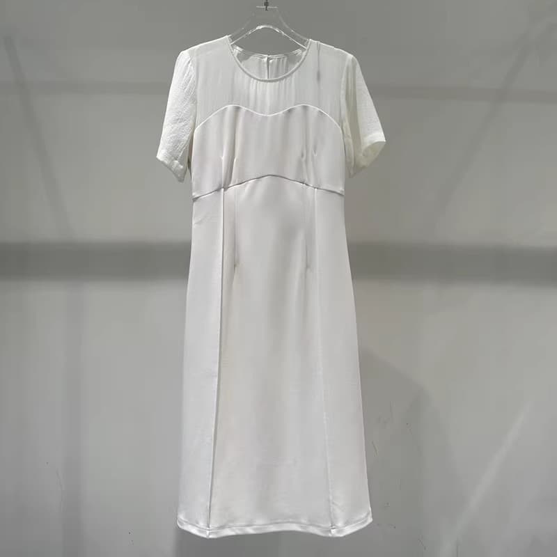 2-16 vestido feminino verão novo estilo Design costura em torno do pescoço estilo de comprimento médio elegante mais mag