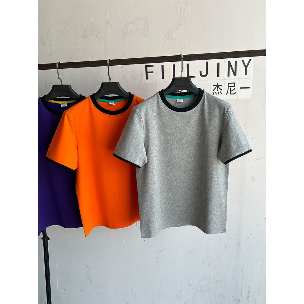 Fergeni masculino All-Match verão Casual contraste cor em torno do pescoço pesado camiseta de manga curta masculina meio