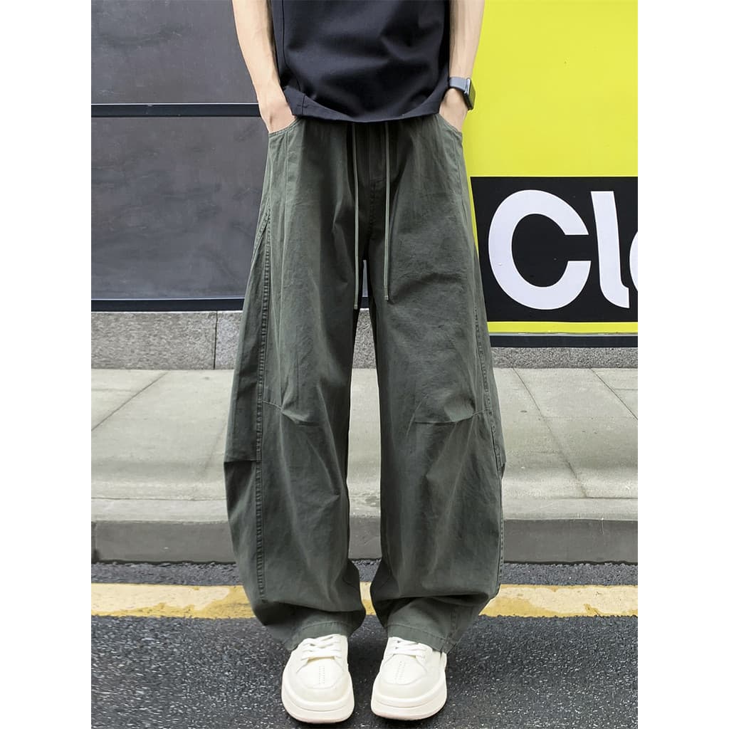 Estilo americano Micro-Lap macacão masculino verão estilo fino respirável plissado Machete calças retas soltas All-Match