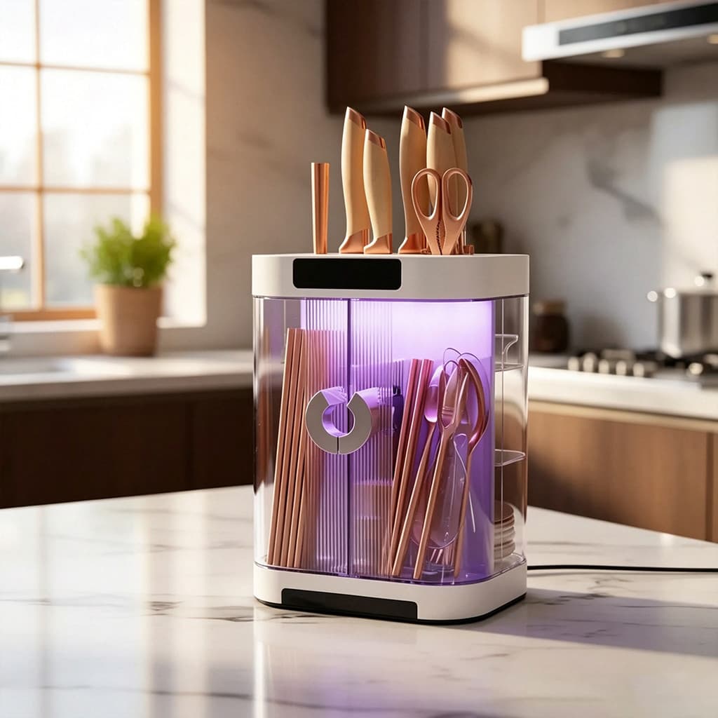 Esterilizador UV de Talheres para Cozinha, Porta Facas de Parede com Secagem Automática Anti Bactéria